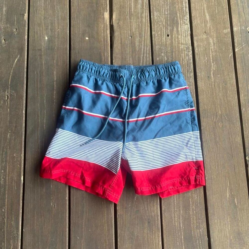 George Swim Trunks Size S (28-30) Red White Blue Stripe Lined Beach Surf Swim